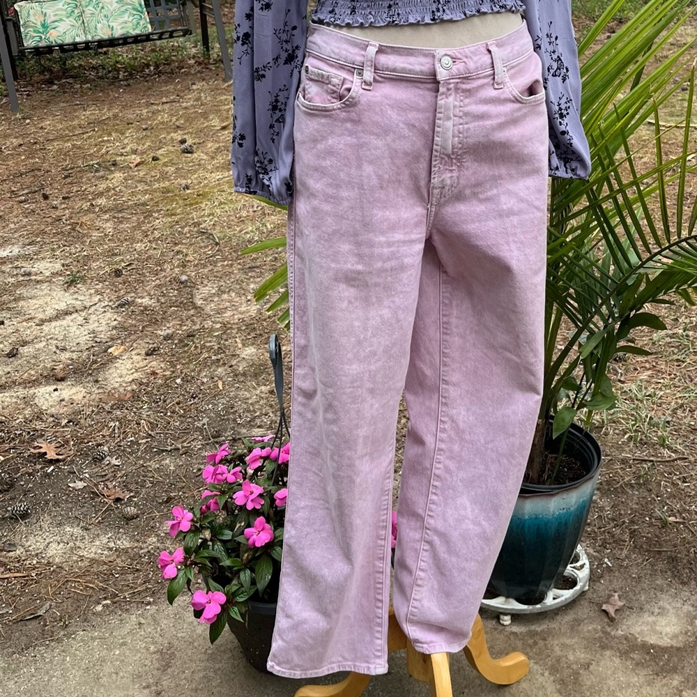 7 for all Mankind Pink Luxury Jeans, High Waist Cropped Straight, GUC, Size 31